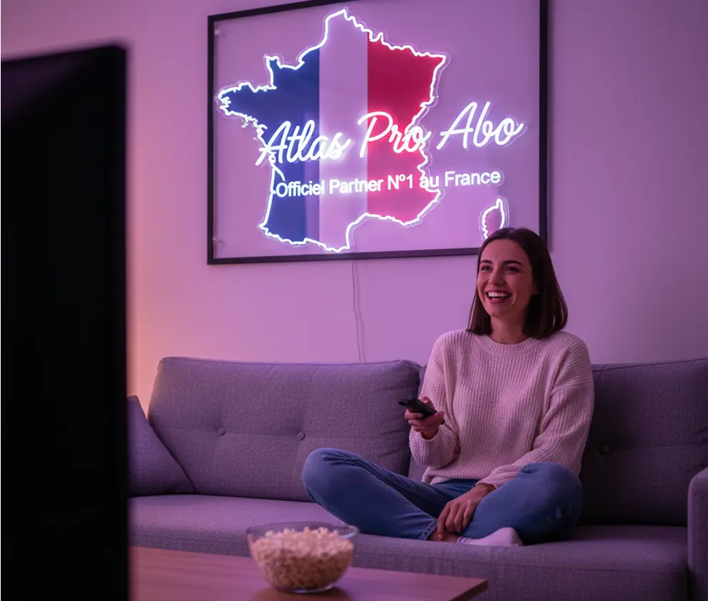 seul femme regarde atlas pro abo iptv officiel avec le produit3